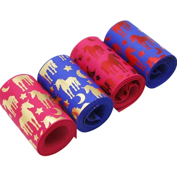 

David accessories 7mm Gold Foil Horse Print Grosgrain Ribbon Fabric DIY Wrapping/Party/Hair Bow Decoration Art Sewing,50Yc3857
