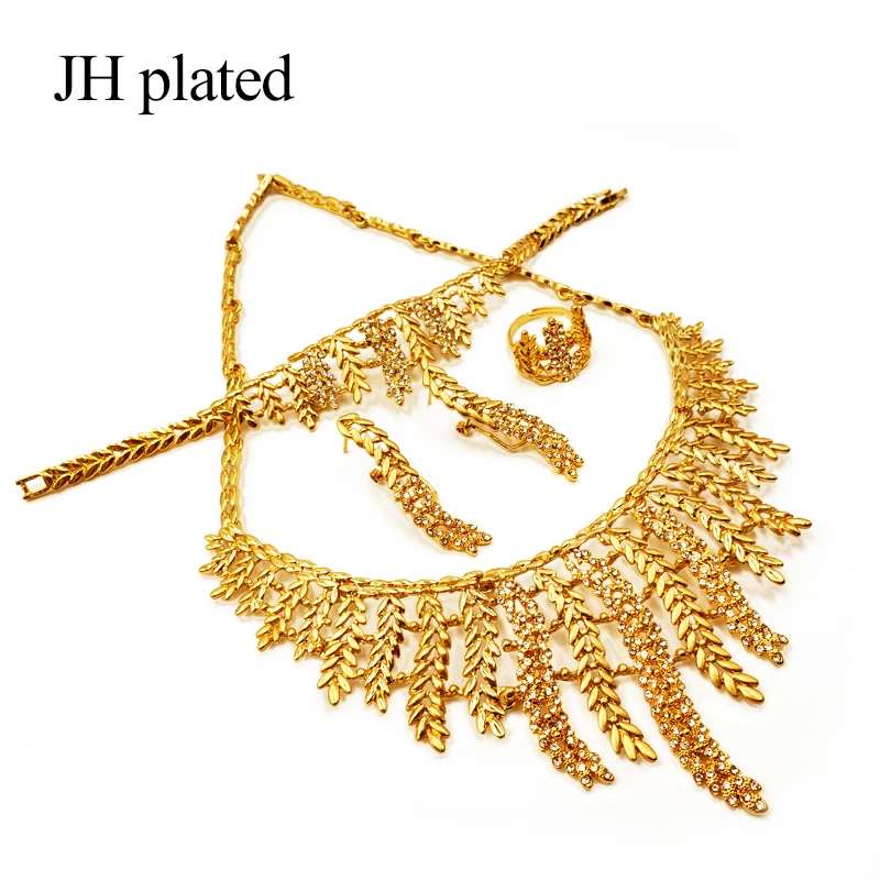 JHplated Fashion African Ethiopian Eritrean Shiny Jewelry Gold Sets Necklace / Earrings / Ring / Bracelet Wedding gifts