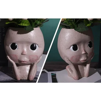

Character Human Face Vase Resin Succulents Plant Pots Abstract Pot for Office House Desktop Balcony Micro Landscape Ornaments