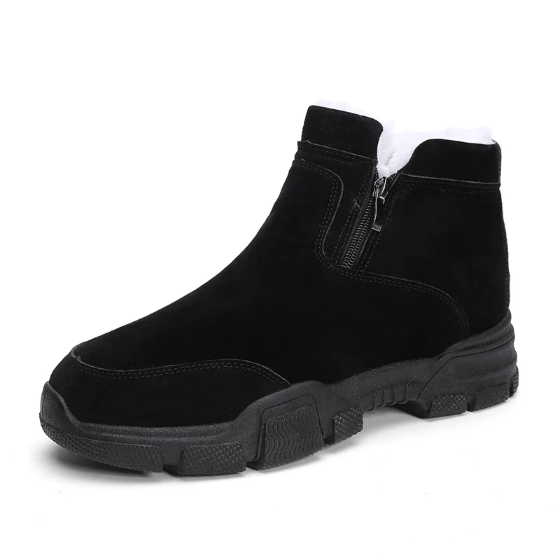 Зимние мужские ботинки; теплые удобные зимние ботинки из плюша; теплые мужские ботильоны на меху; Мужская Легкая повседневная обувь - Цвет: Black