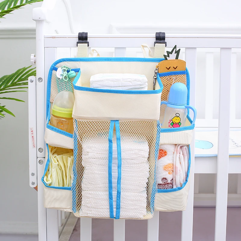 Blue SUNVENO Multi-Functional Nursery Crib Hanging Nappy Change Organizer Waterproof Pushchair Baby Stroller Hanging Storage Bag Baby Closet Organizer