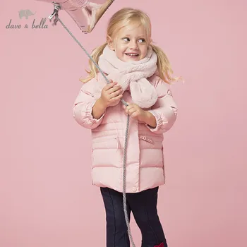 

DB11994 dave bella winter baby girls down solid coat hooded outerwear with scarcf hildren 90% white duck down padded kids jacket