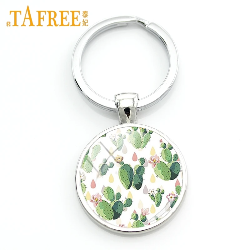 TAFREE Charm Fashion Flower&ampPlants Art Picture Keychain Green Cactus Key Chain Glass Dome Women Exquisite Ring Jewelry ZY164 | Украшения