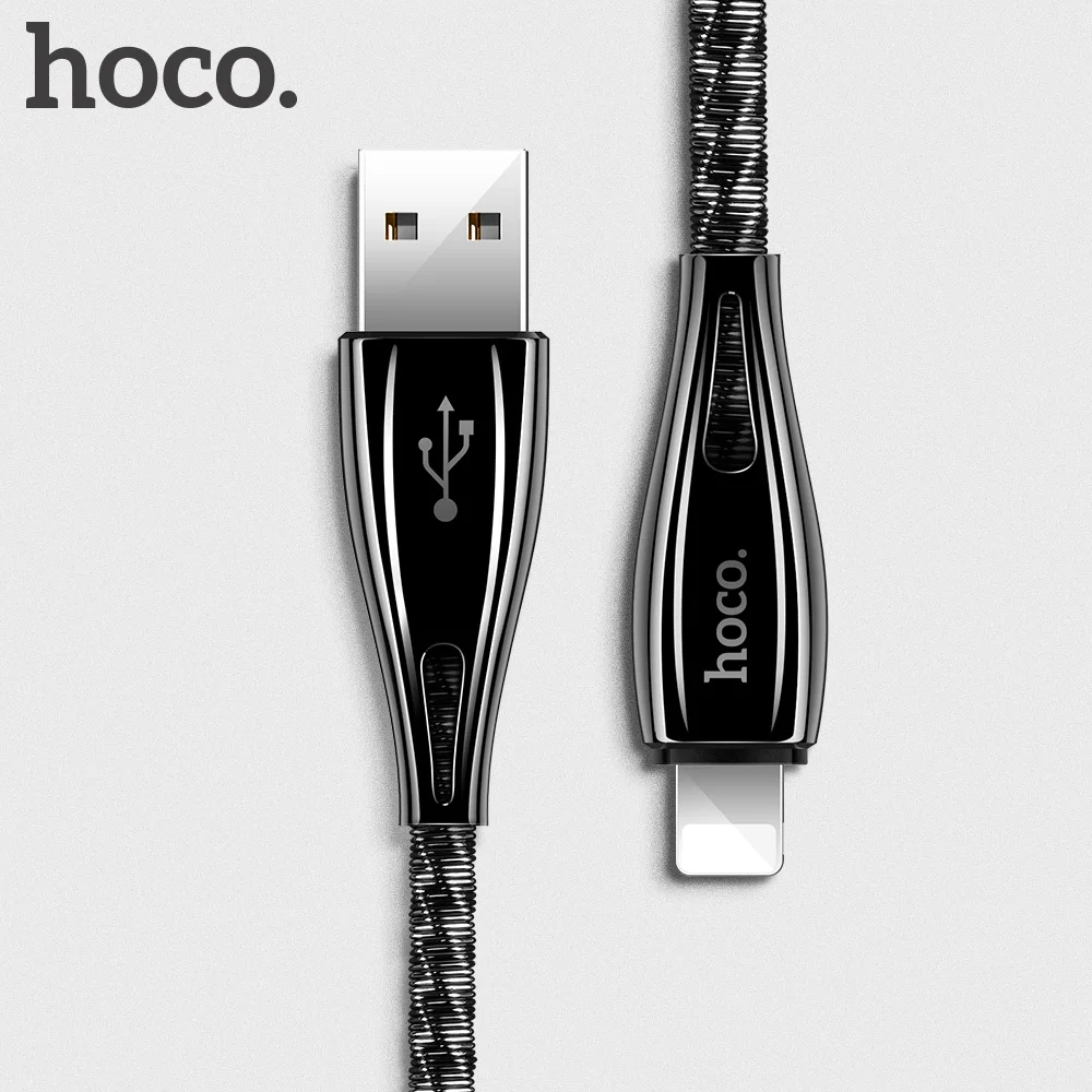 HOCO USB кабель для iphone cabe 11 Pro 8 X Xs Max XR ipad mini 2.4A пружинная оплетка кабели для быстрой зарядки зарядное устройство для телефона провод для передачи данных Syn