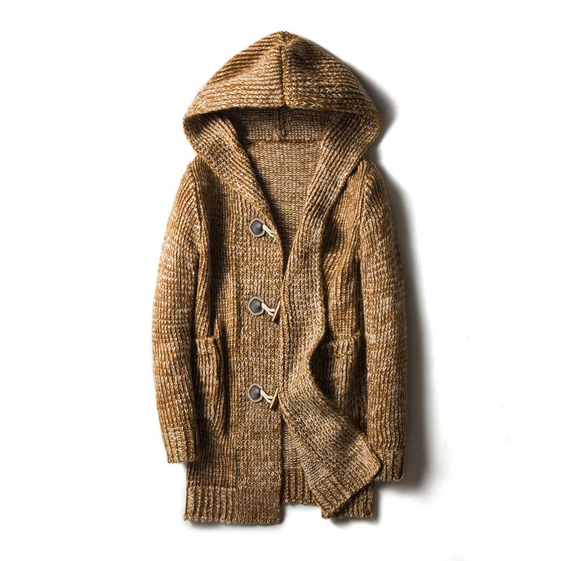 

Autumn And Winter New Style Men's Mid-length Hooded Cardigan Sweater Men Thick Sweater Toggle Large Size Casual Coat