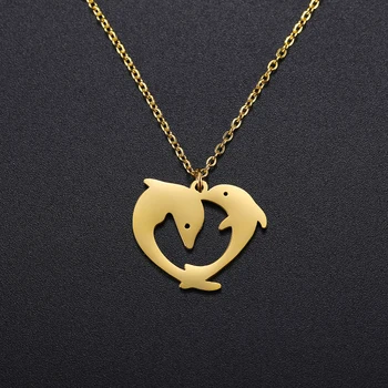 

EUEAVAN 10pcs necklaces new fashion animal dolphin pendant necklace stainless steel jewelry wholesale