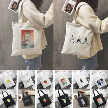 

2019 Ladies Handbags Cloth Canvas Tote Bag Cotton Shopping Travel Women Eco Reusable Shoulder Shopper Bags bolsas de tela #40