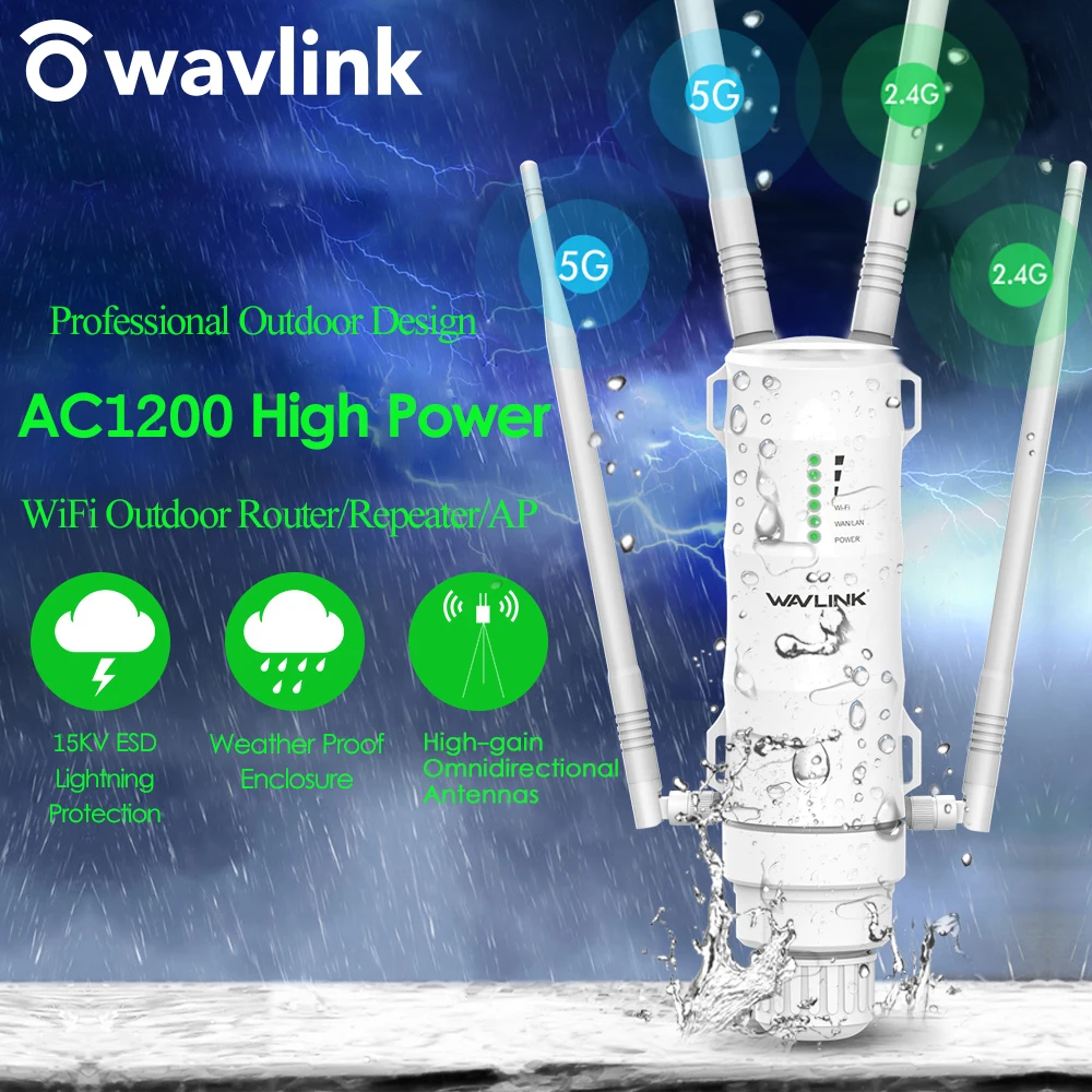 Wavlink Высокая мощность AC1200 открытый беспроводной Wi Fi ретранслятор AP/WiFi роутер 1200