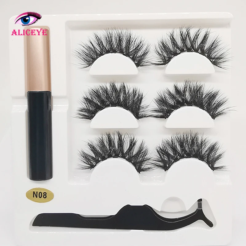 3d 25mm Long Mink Eye Lashes Magnetic False Eyelashes And Eyeliner Set Natural Fake Eyelash Extention Supplies Wispy Lashes Kit - Цвет: N08