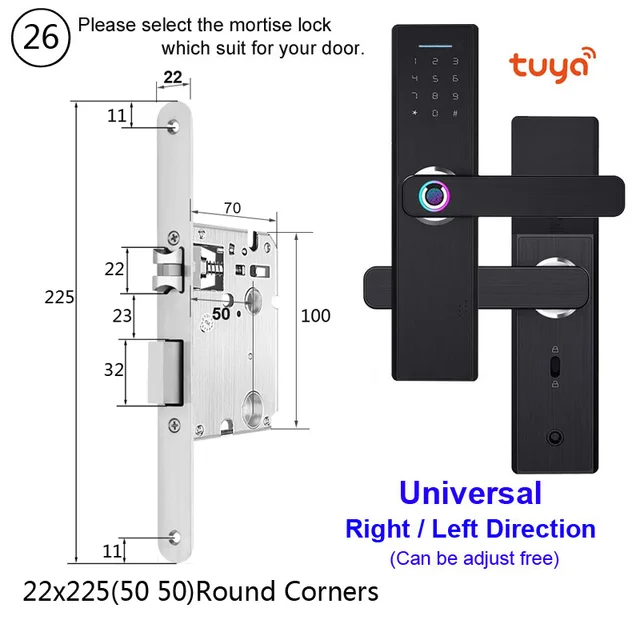 RAYKUBE Wifi Electronic Door Lock With Tuya APP Remotely / Biometric Fingerprint / Smart Card / Password / Key Unlock FG5 Plus 22x225 5050 R