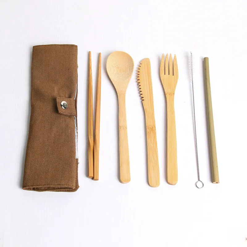 Tableware suit-3 Деревянная посуда, нож, вилка, ложка, палочки для еды и соломинка, набор, портативные многоразовые кухонные инструменты для защиты окружающей среды - Цвет: Tableware suit-3
