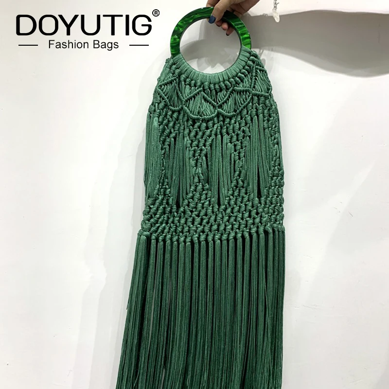 

DOYUTIG Indian Style Women Handmade Long Tassels Evening Handbag Lady Antique Cotton Wedding Totes Female Holiday Handbags F693
