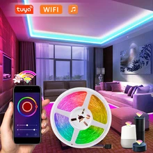 Tuya inteligente wifi led strip 5 m 12v 5050 rgb fita de diodo controle voz trabalho com alexa google assistente luzes natal decoração da sala