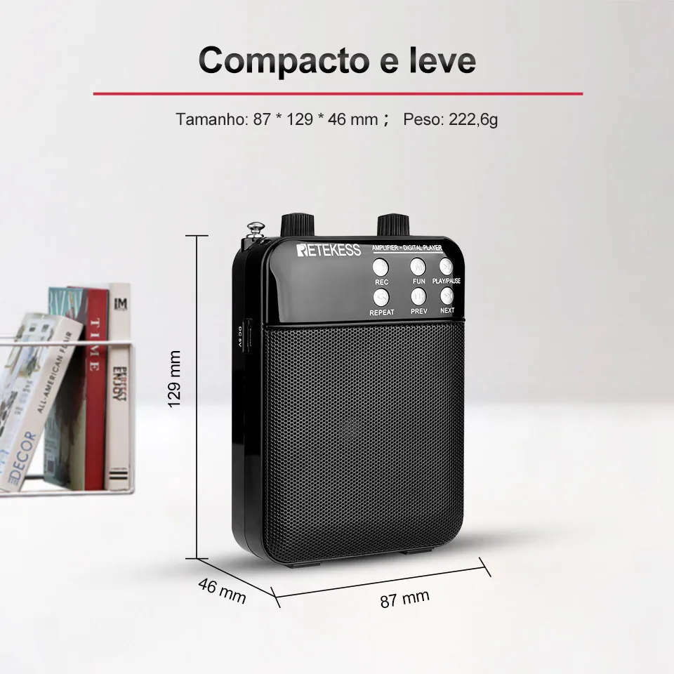 de voz, professor microfone, alto-falante, mp3 player, rádio fm para guia turístico