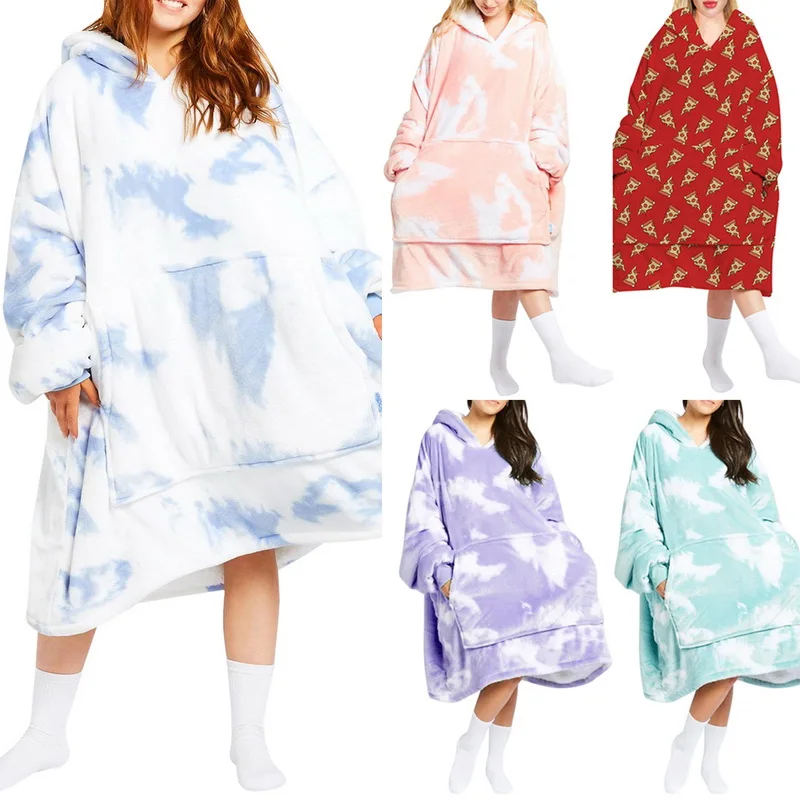 

Winter Oversized Hoodie Sweatshirt Women Blanket with Sleeves Giant TV Blanket Sherpa Fleece Hoodies Bathrobe Casaco Feminino