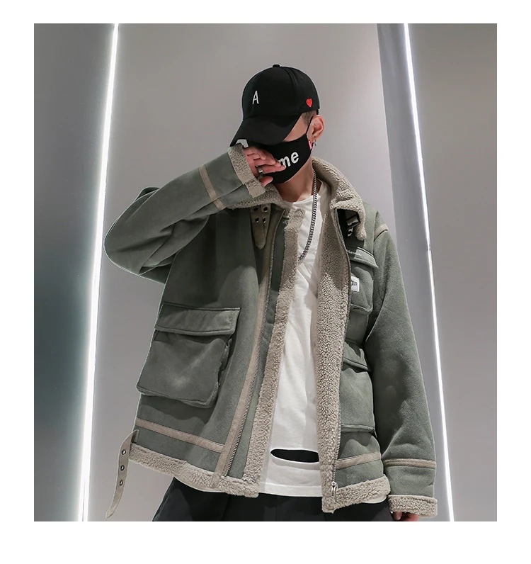 Golomise, Мужская модная куртка из искусственной замши в тяжелом весе, повседневная куртка в стиле хип-хоп