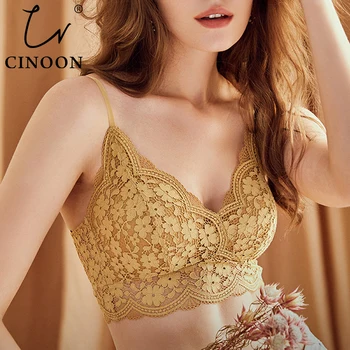 

CINOON New Arrival Women Bralette Solid Color Beauty Back Lace Underwear Sexy Vest Female Add pad Wireless Bra Seamless Lingerie