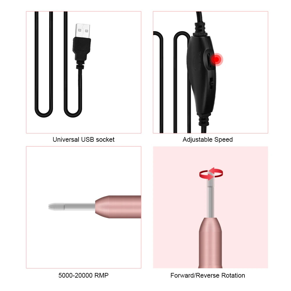 Полировщик для ногтей USB портативный Электрический аппарат дрель для ногтей для маникюра педикюра Набор инструментов 20000 ОБ/мин контроль скорости