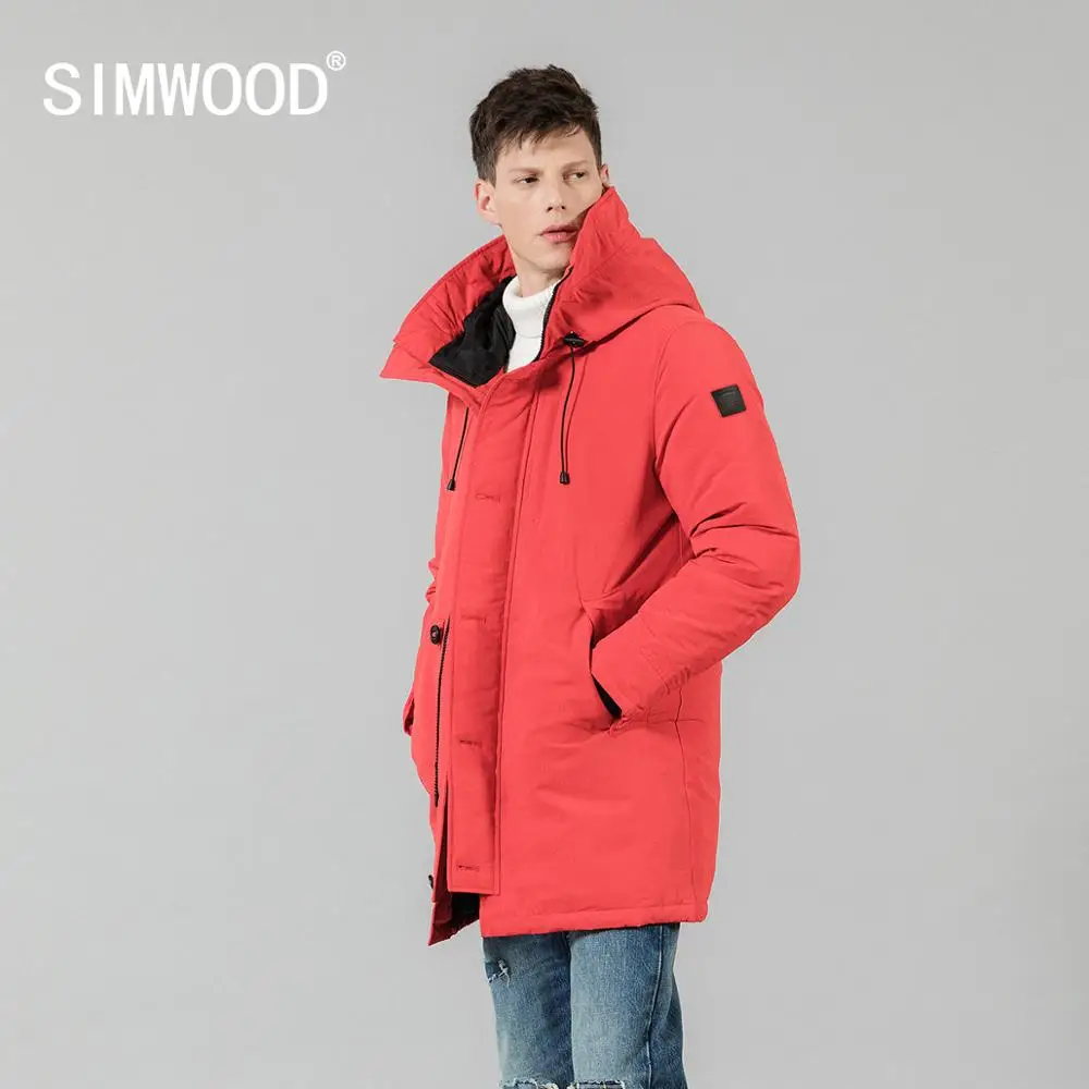 SIMWOOD 90% серый утиный пух пальто для мужчин зимняя теплая парка с капюшоном модные длинные куртки мужская верхняя одежда высокого качества 180298