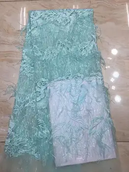 

sequins tassels design 5yards african net tulle lace fabric with tassels beautiful french lace for dress JIAXDE193