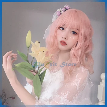 

Gradual Pink Yellow Lolita Wig Harajuku Fairy Cosplay Bangs Curly Short Sweet Fringe Synthetic Hair for Adult Girls