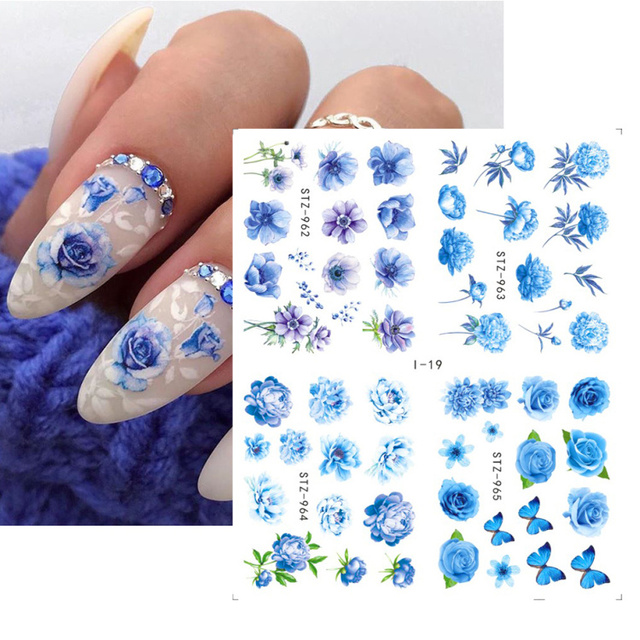 Leaf Vine Stickers For Nails Fashion Purple Flowers Water Sliders Butterfly Geometry Nail Art Decals Set LASTZ888-STZ891