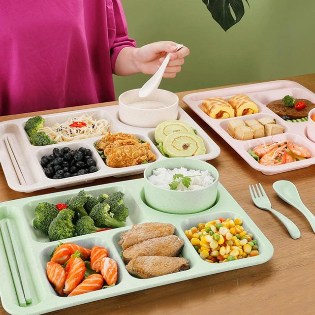 Assiette de cantine avec compartiments et couvercle pour enfants, assiette  de salle à manger, boîte à