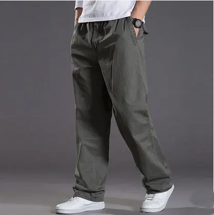 Men Cargo Pants Trousers Cotton Elastic Waist Pockets Casual  Oversized M-6XL 