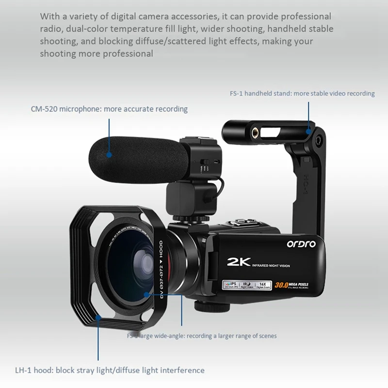 ORDRO Z63 2K Ultra HD Digital Camera WIFI Camera Anti-Shake IR Infrared Night Vision 8 Million Pixel HD Press Sn
