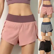 

2021 Women Gym Double Shorts Side Pocket Running Shorts Breathable Quick Dry Yoga Women Shorts Workout Fitness Sportwear