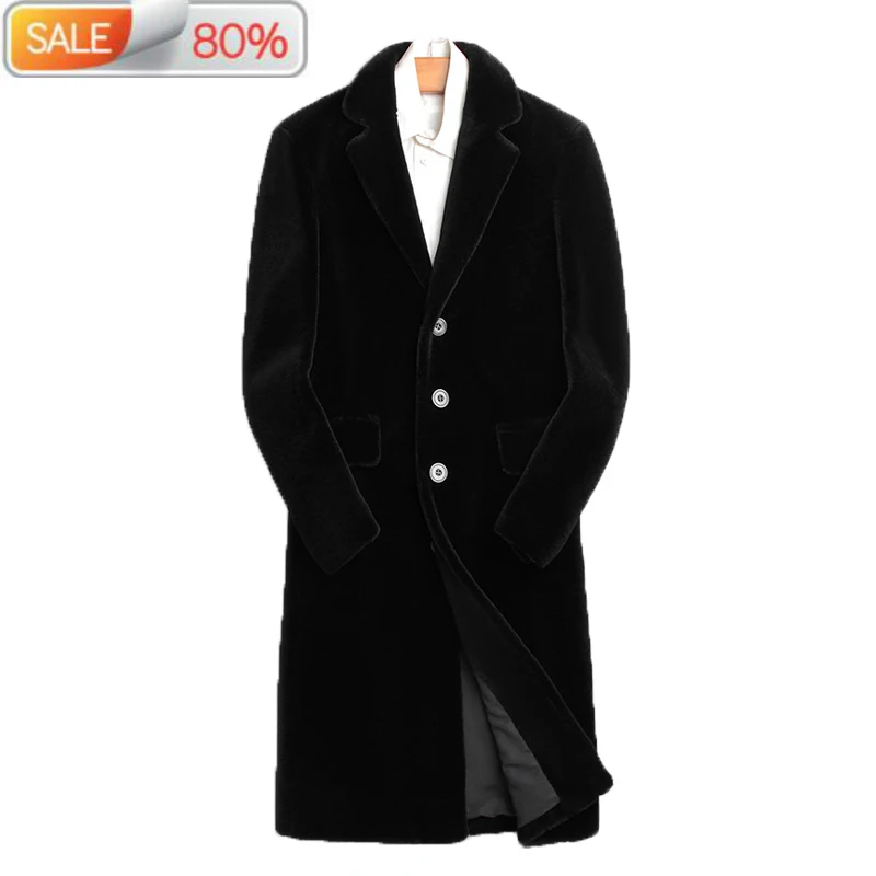 

Autumn Winter Real Fur Men Sheep Shearing Jacket 100%Wool Coat Long Blazer Warm Jackets Erkek Mont LSY070160 B212A3
