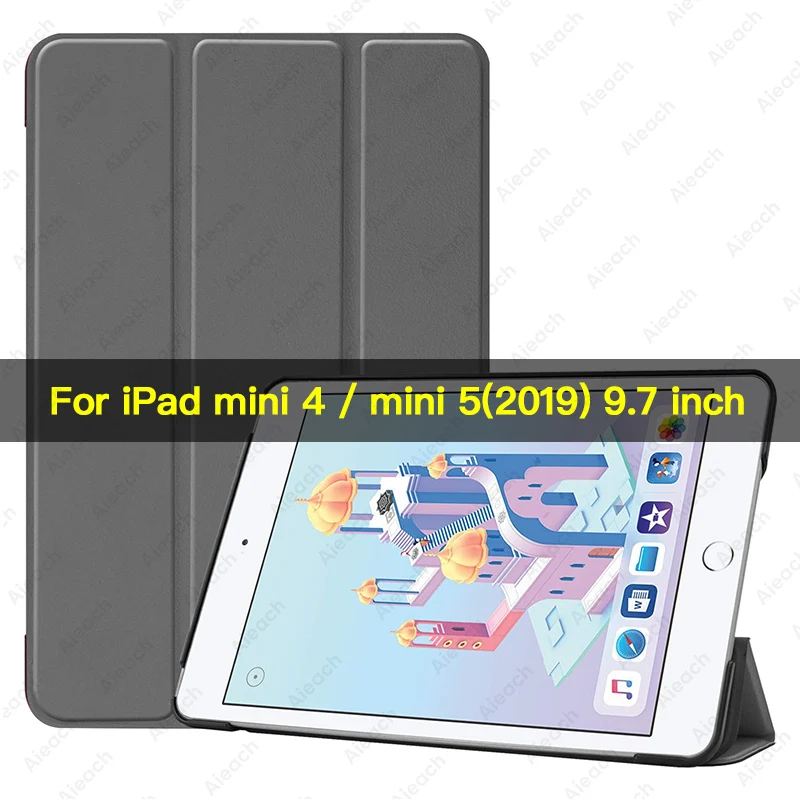 Чехол для iPad mini 5,, 7,9 дюймов, из искусственной кожи, трехслойная подставка, автоматический режим сна, пробуждение, Умный Магнитный чехол для iPad mini 4, чехол, Funda - Цвет: Gray