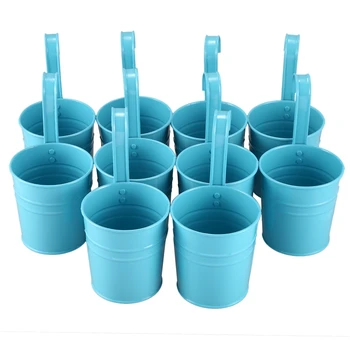 

Hanging Flower Pot, 10PCS Metal Bucket Planter, Garden Railing, Terrace Fence, Balcony Flower Stand-Blue