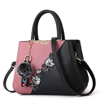 

2020 Embroidery PU Leather Handbag for Women Girl Messenger Bags with Ball Toy Bolsa Female Shoulder Bags Ladies Party Messenge