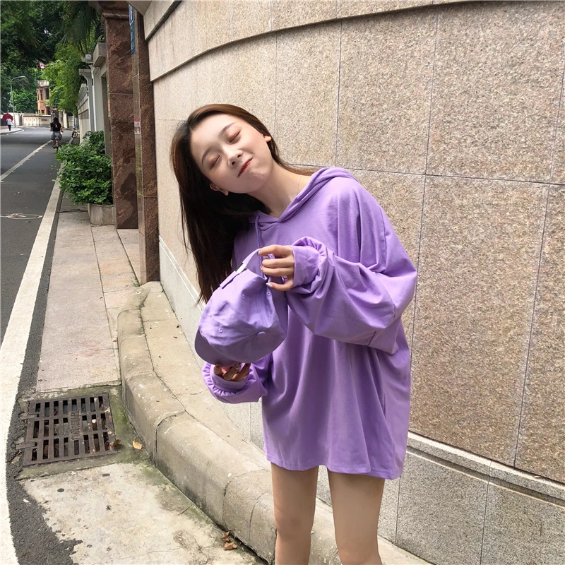 lilac Mooirue осенние женские легкие свободные кофты ярких цветов с длинным рукавом бойфренд винтажные свободные топы Толстовка - Цвет: lilac
