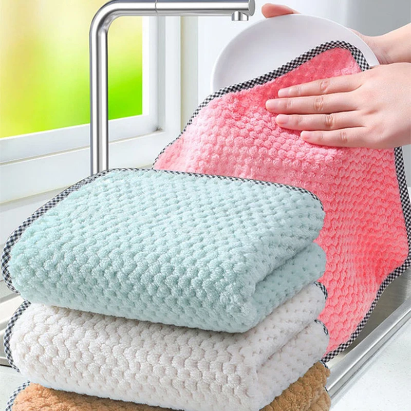 Pianpianzi Handmade Kitchen Linen Oil Rag Hand Towels for Embroidery Pad  Cloth Scouring Cloth Dish-washing Two-color 5PCS Hanging Coral Dish  Double-sided Towel Fleece Kitchen，Dining & Bar 