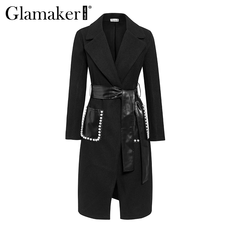 Женский шерстяной Тренч Glamaker черный пикантный из искусственной кожи с