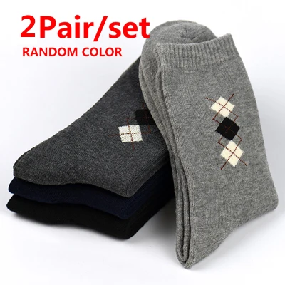 2pairs Random Color 2 пар/лот,, мужские хлопковые носки, зимние, теплые, повседневные, деловые, мужские, длинные, дышащие, весна-осень, носки для мужчин - Цвет: 2pairs Random Color