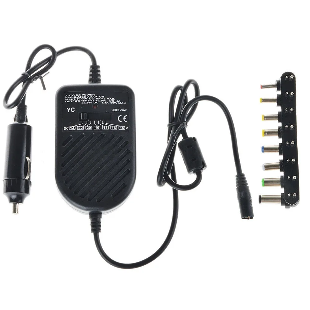 

​Universal 80W DC Car Charger Laptop Notebook Adapter Adjustable LED Auto Power Supply Set 8 Detachable Plugs Computer Charger