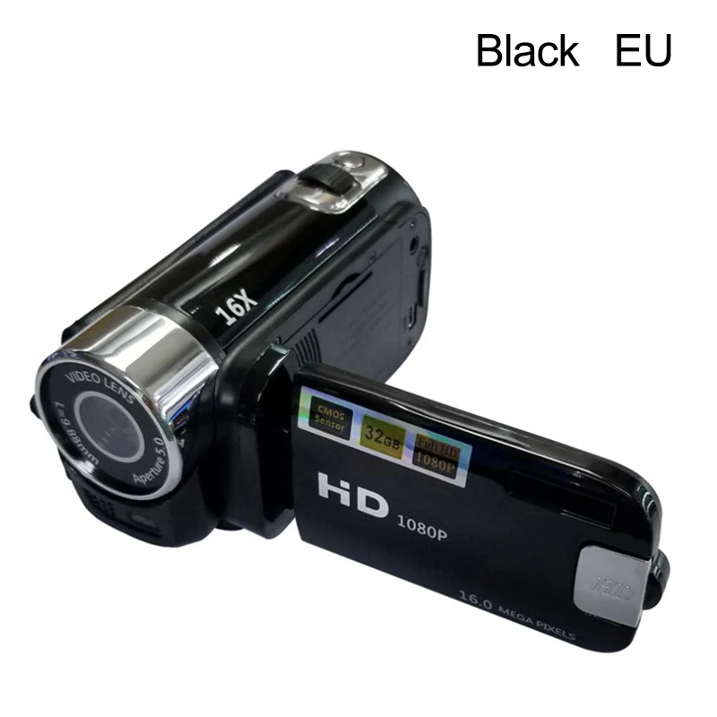 Black EU Цифровая видеокамера 1080P камера ночного видения вращение на 270 ° видеокамера Цифровой 16-кратный зум Ультра HD рекордер - Цвет: Black EU