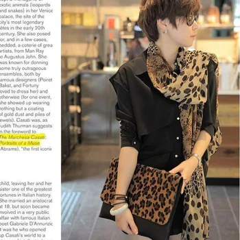 

Winter Women Scarf Women's Leopard Print Long Foulard Silk Scarf Hair Tie Band Neckerchief Multi-Purpose Female Hijab Scarves