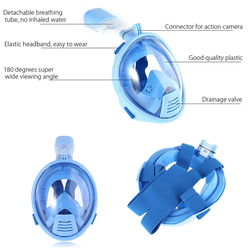 Durable Children Scuba Dry Submersible Mask Full Face Natatorium Breather Pipe Swimming Goggles Snorkel Swimming Mask Children