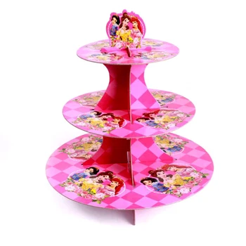 

1set/lot Girls Favors Princess Theme 3 Tier Cupcake Holder Baby Shower Paperboard Cake Stand Happy Birthday Event Party Supplies