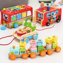 Trem digital de madeira, ônibus cognitivo para crianças, brinquedo educacional destacável, choque com mão