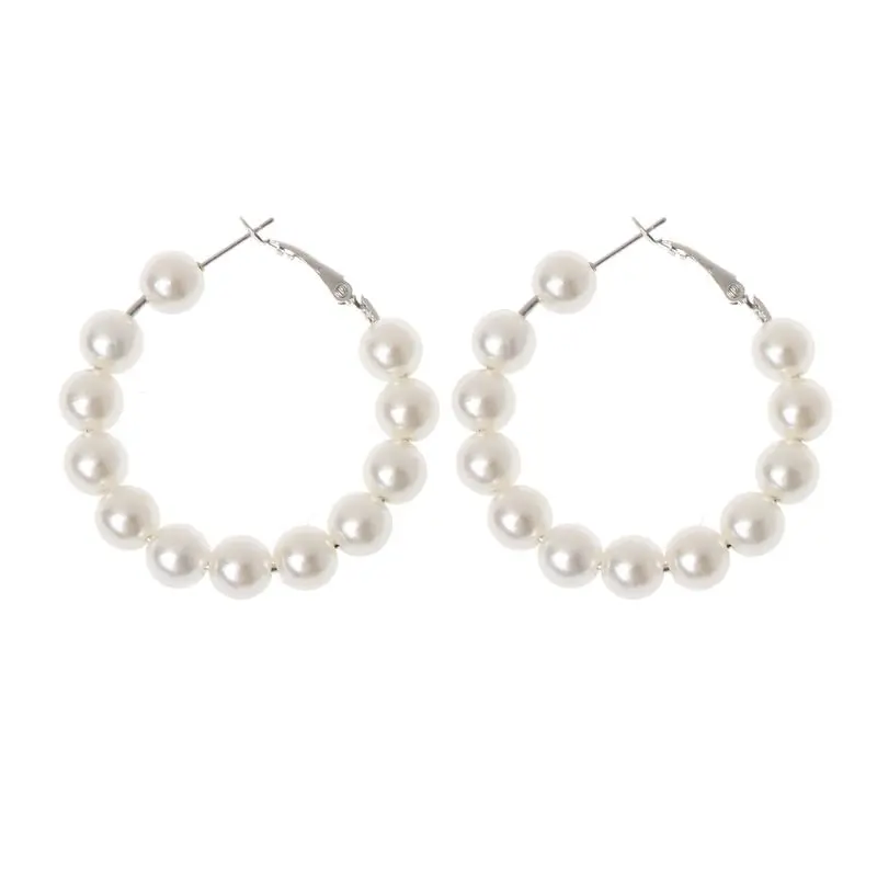 

Elegant White Pearls Hoop Earrings Women Oversize Pearl Circle Fashion Jewelry
