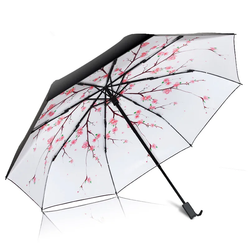 

Cherry Blossoms Upscale Black Folding UV Umbrella High-quality Stainless Steel Pipe Parasol Outdoor Windproof Bumbershoot