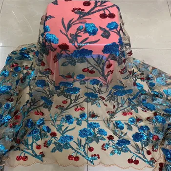 

French Net sequins Lace Fabric 2020 Latest African Fabric With Embroidery Mesh Tulle Lace Fabric High quality Nigerian