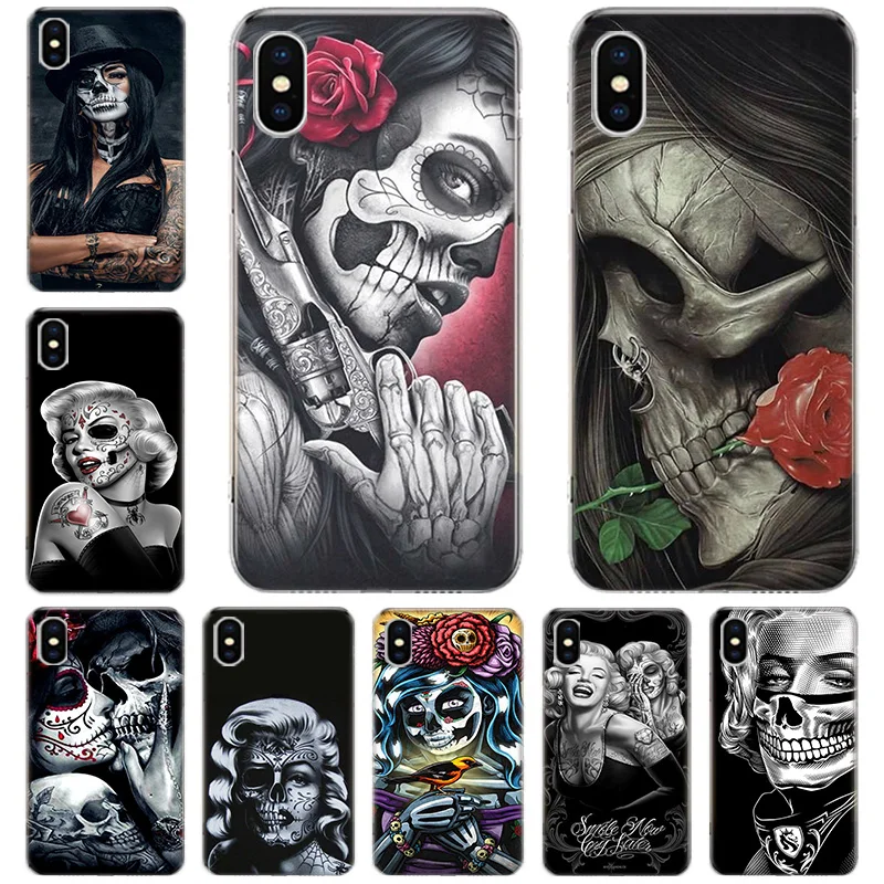 Модный жесткий чехол для телефона с изображением девушки и черепа Apple Iphone 13 Pro Max 12