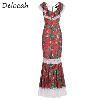 

Delocah Summer Floral Print Fashion Designer Ladies Slim Long Dresses Gorgeous Lace Elegan Mermaid Female Plus Size Maxi Dresses