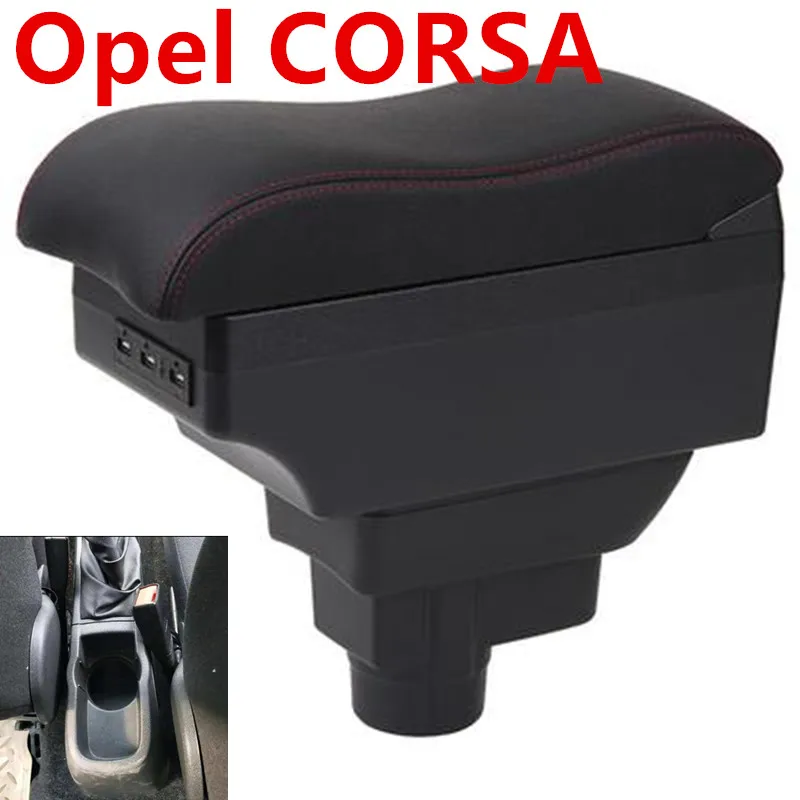 

For Opel Corsa Armrest box central Store content Opel Corsa armrest box with cup holder ashtray with USB interface